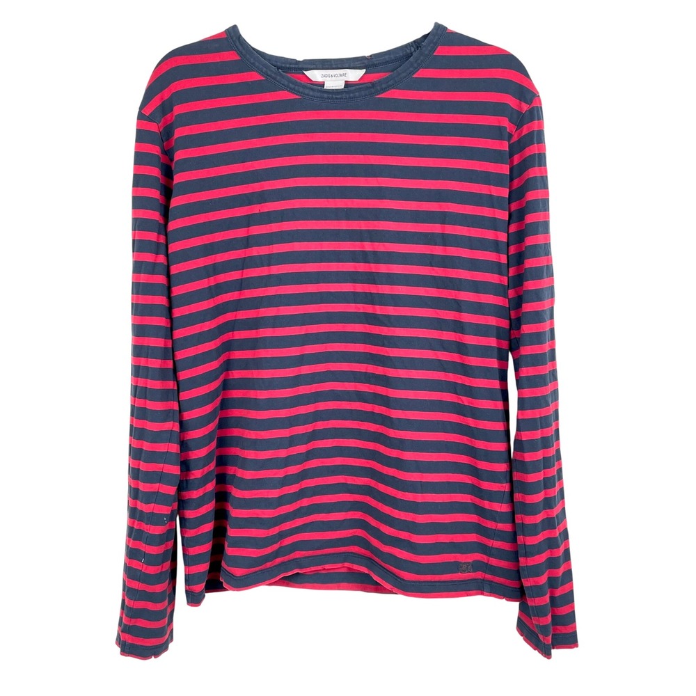Zadig & Voltaire Mens Long Sleeve T-Shirt Sz S Striped Emo Alt Layering Grunge
